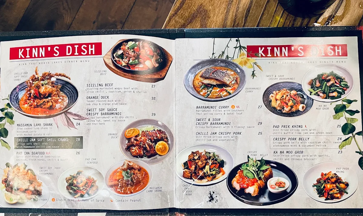 Menu, Kinn Thai North Lakes