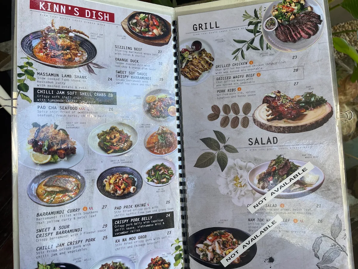 Menu, Kinn Thai North Lakes