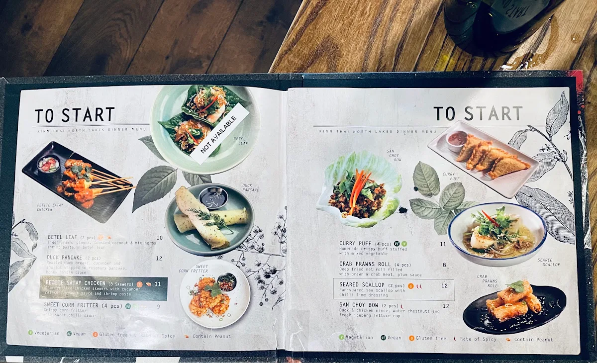 Menu, Kinn Thai North Lakes