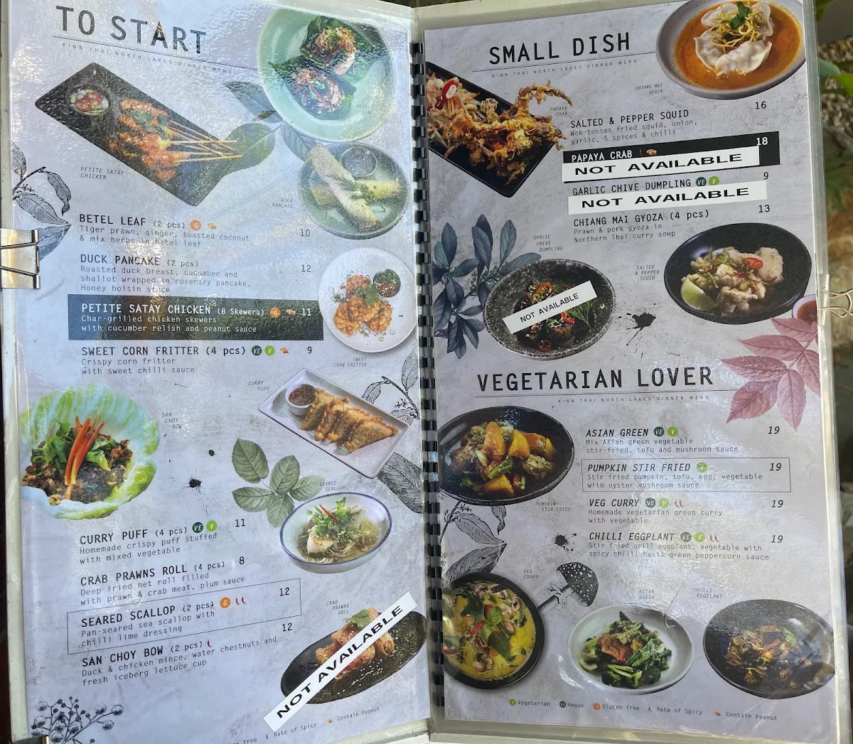 Menu, Kinn Thai North Lakes