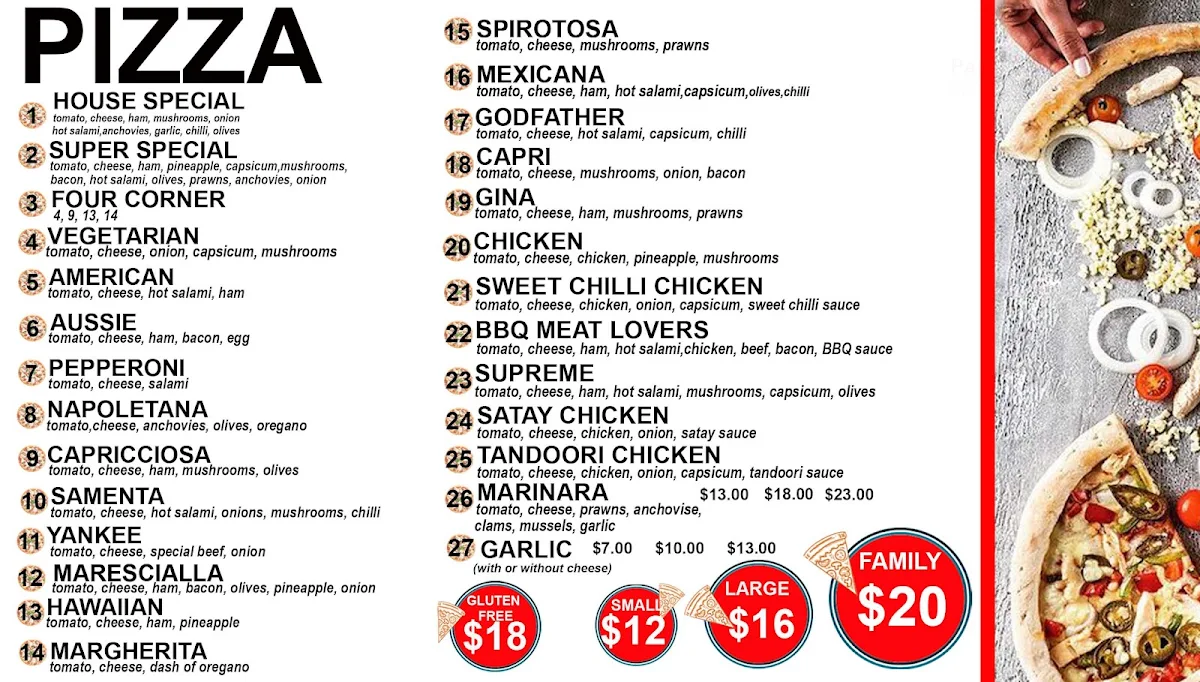 Menu, Slice it Pizza & Pasta