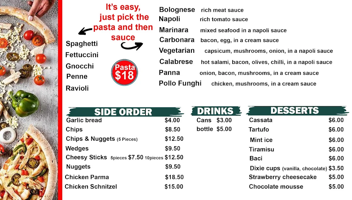 Menu, Slice it Pizza & Pasta