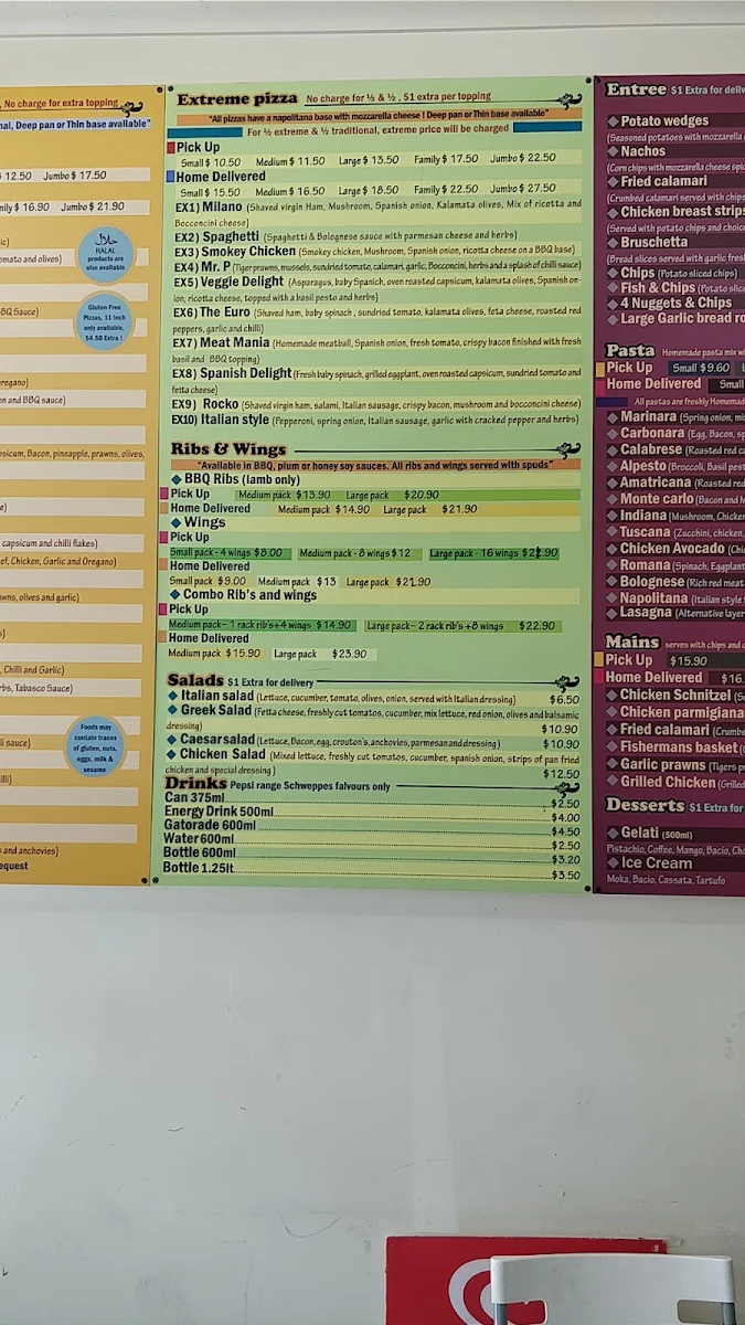 Menu, Slice it Pizza & Pasta