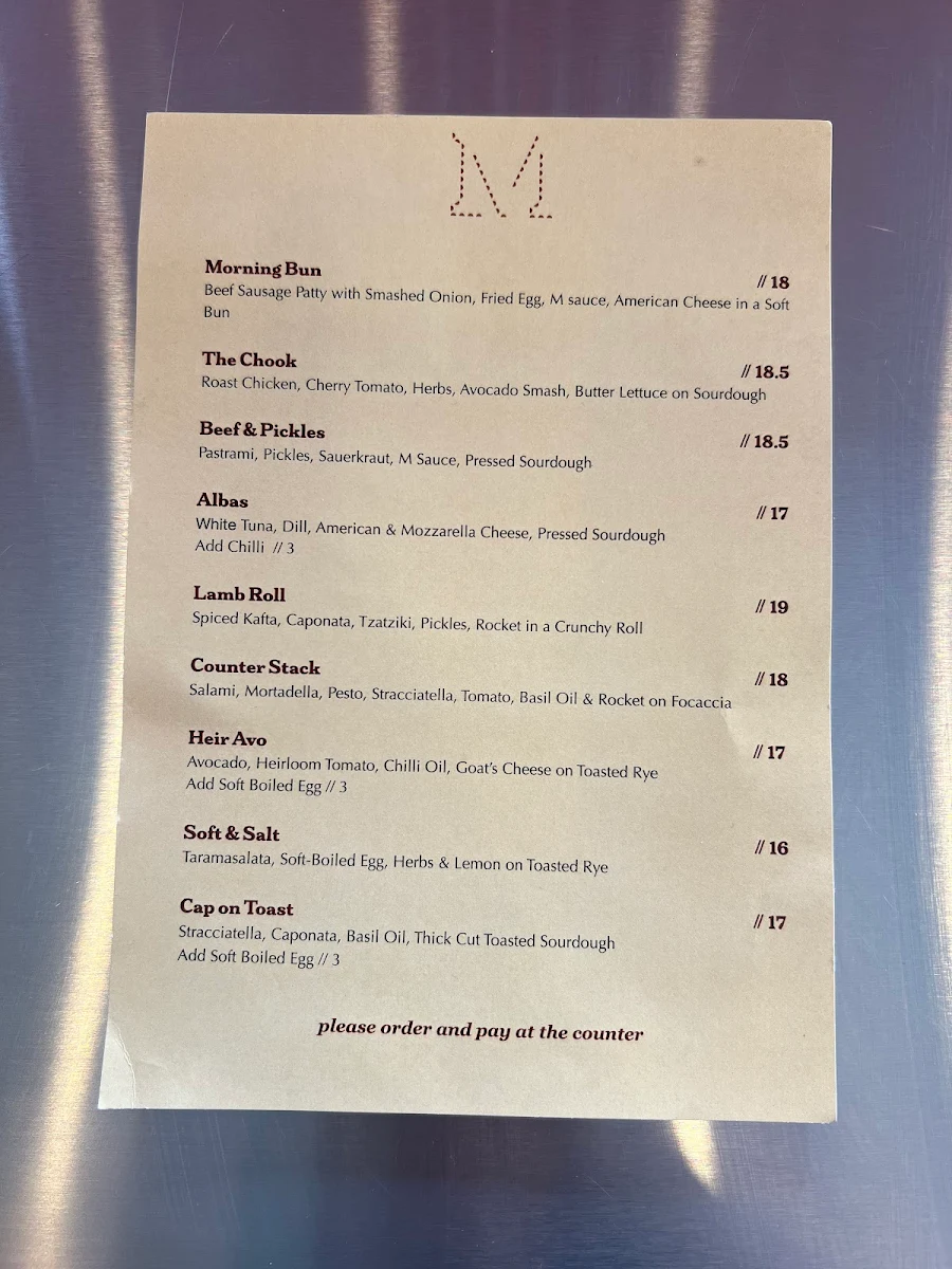 Menu, Martha’s