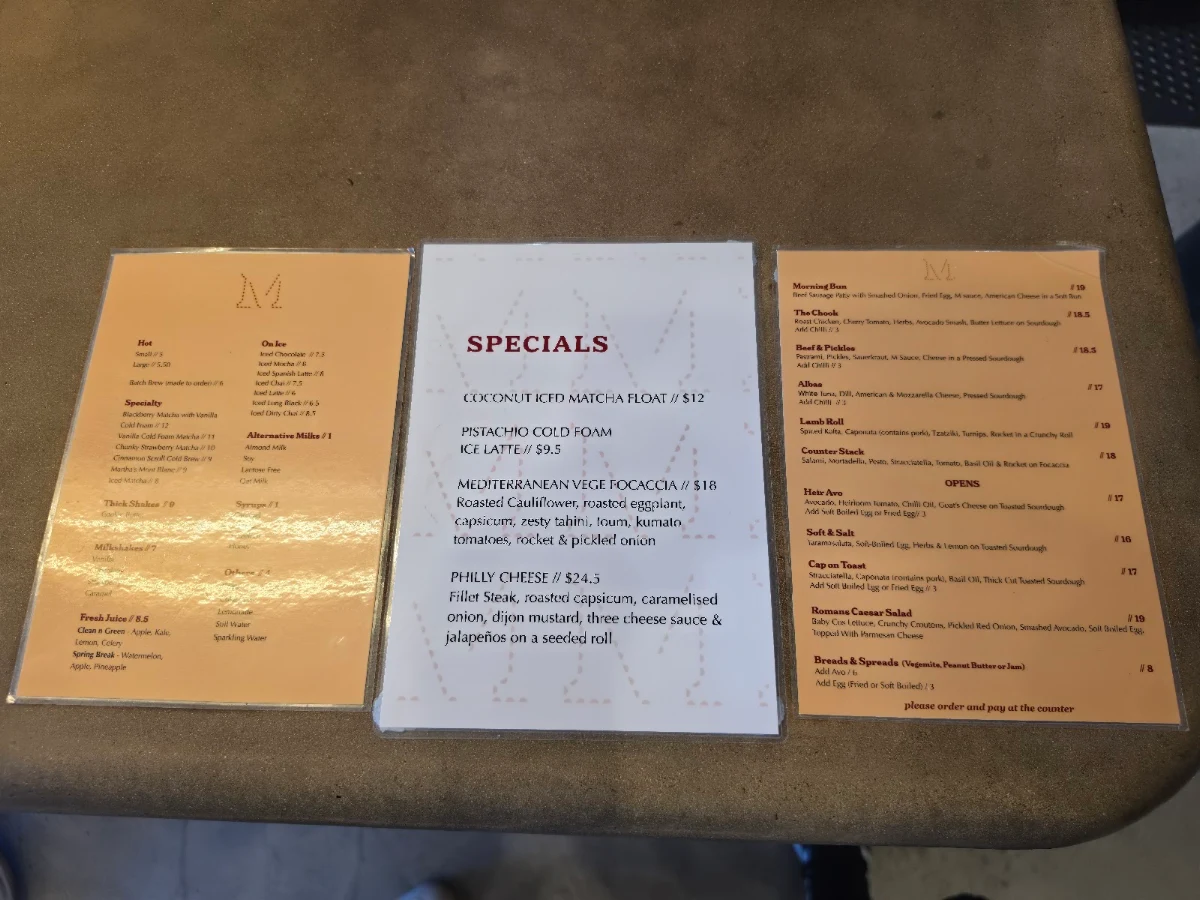 Menu, Martha’s