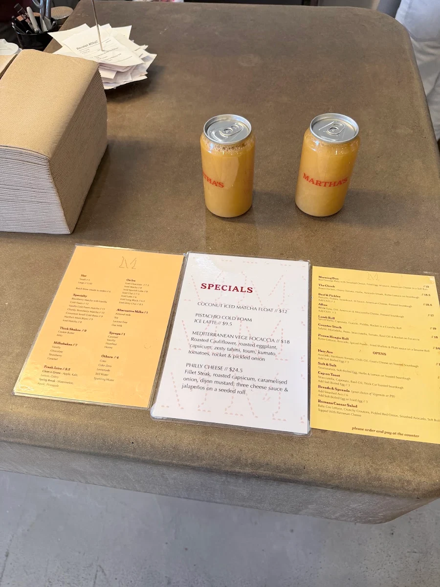 Menu, Martha’s