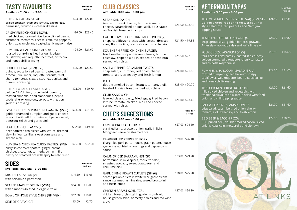 Menu, SOL at Links