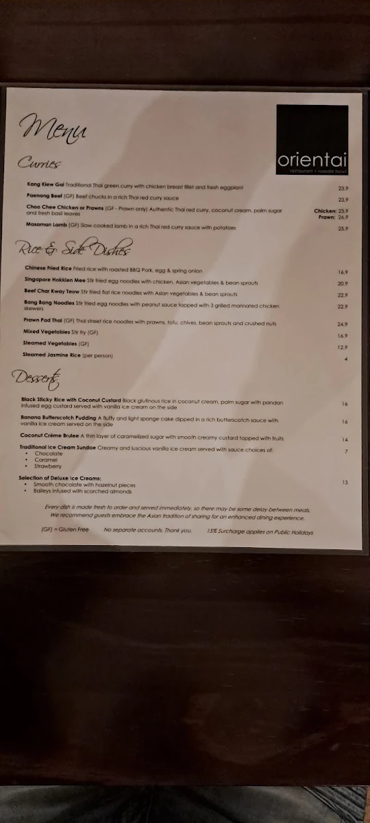 Menu, Orientai