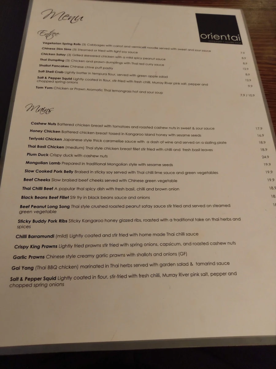 Menu, Orientai