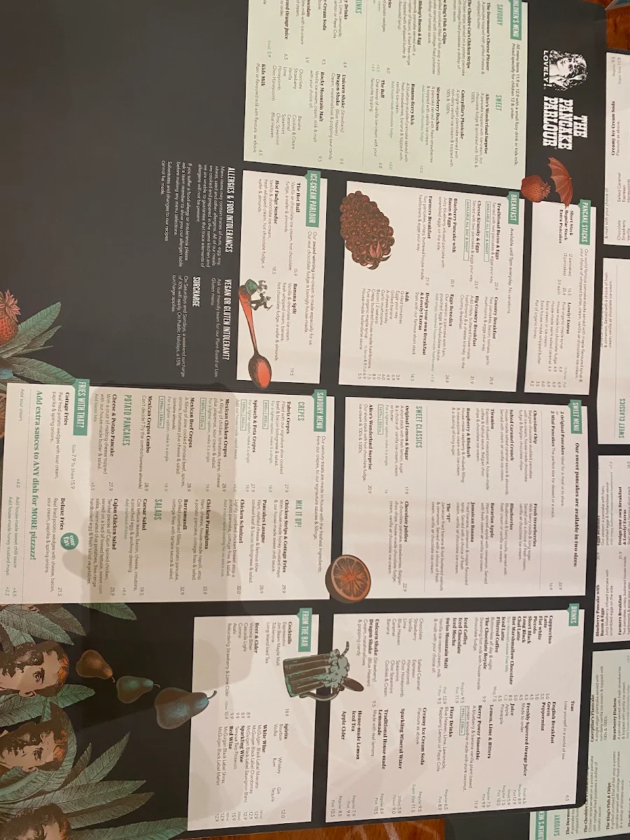 Menu, The Pancake Parlour Northland