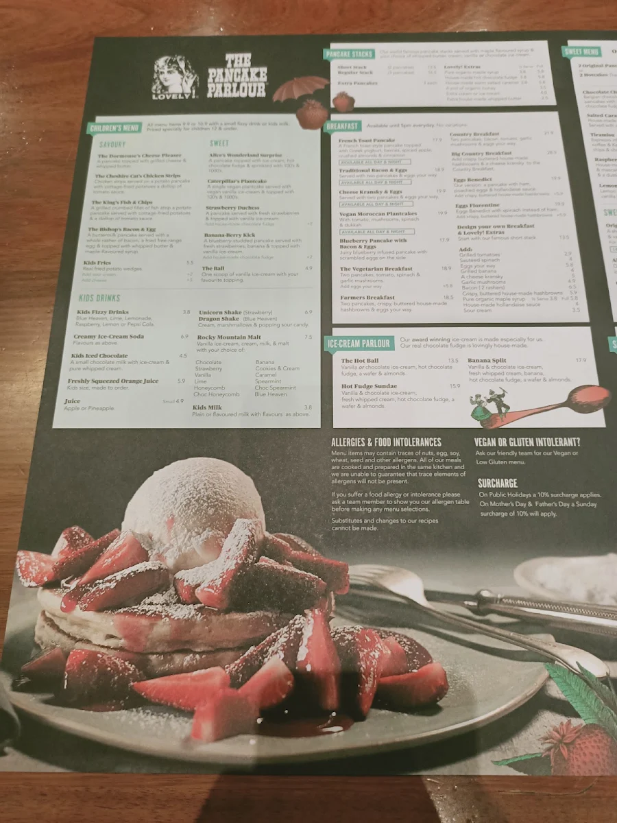 Menu, The Pancake Parlour Northland