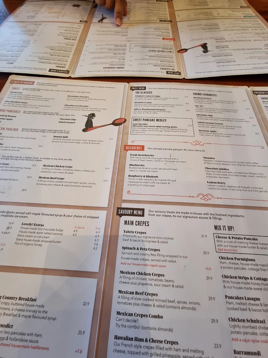 Menu, The Pancake Parlour Northland