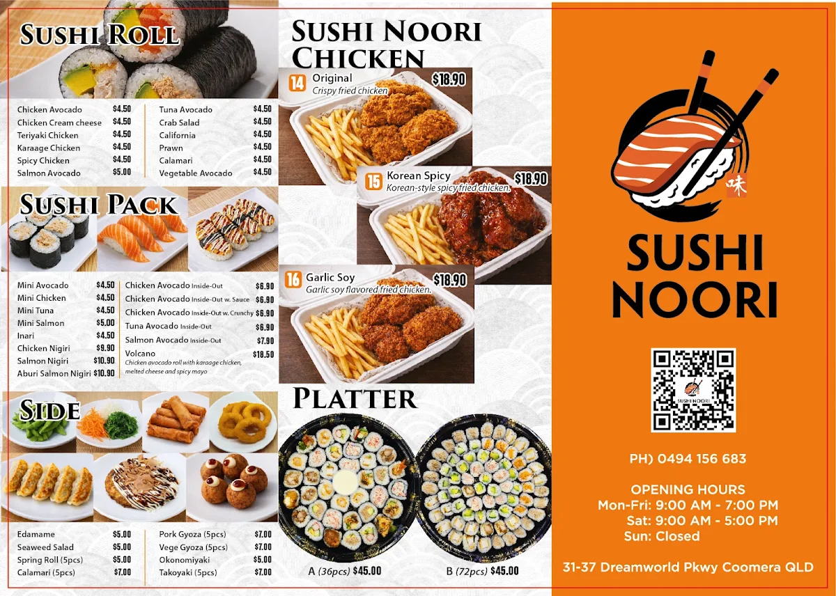 Menu, Sushi Noori Coomera