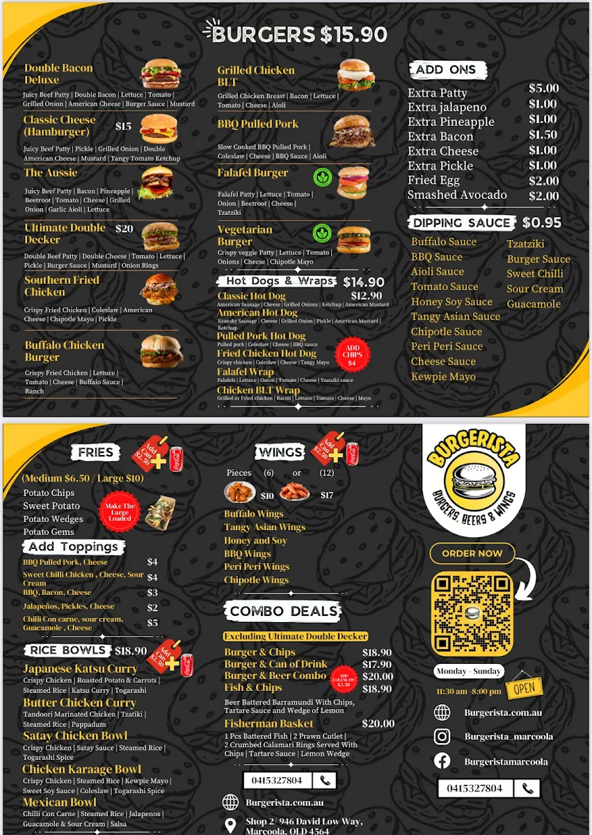 Menu, Burgerista