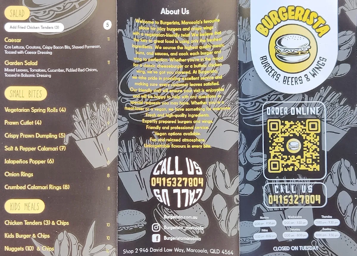 Menu, Burgerista