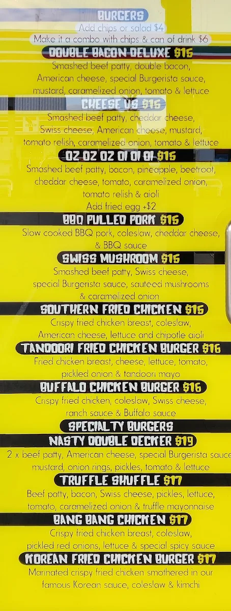 Menu, Burgerista