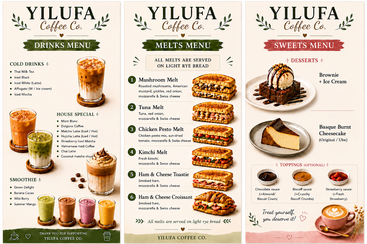 Menu, YILUFA COFFEE CO