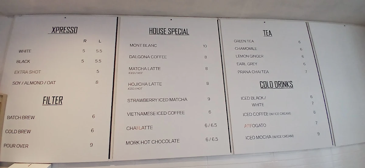 Menu, YILUFA COFFEE CO