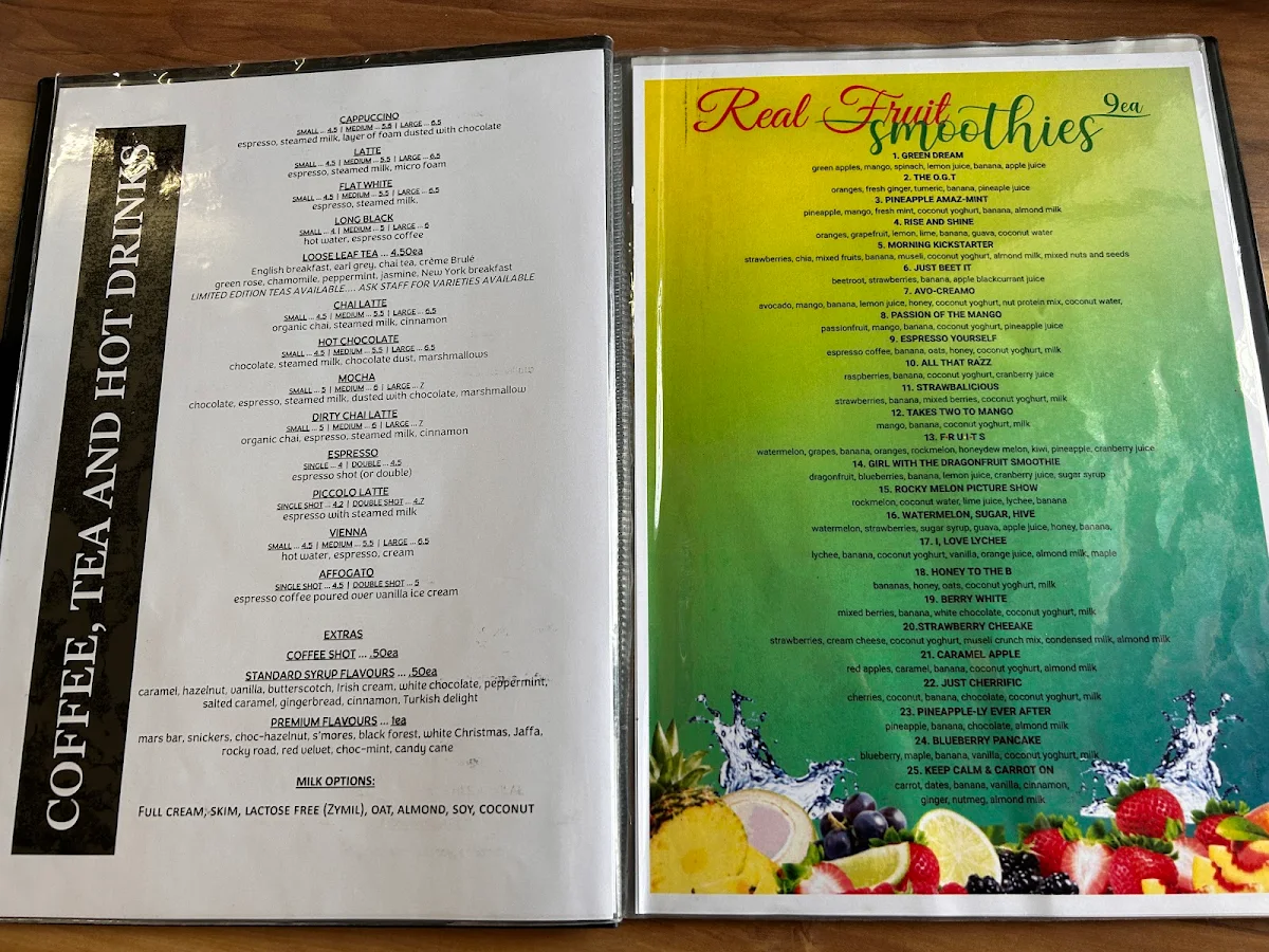 Menu, Chameleon Cafe and Takeaway