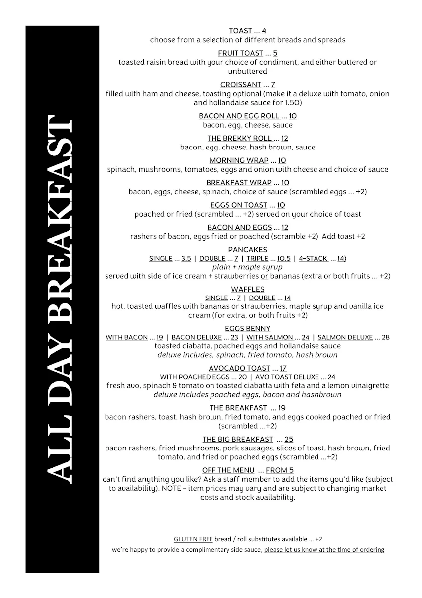 Menu, Chameleon Cafe and Takeaway