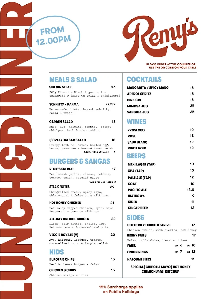 Menu, remy's