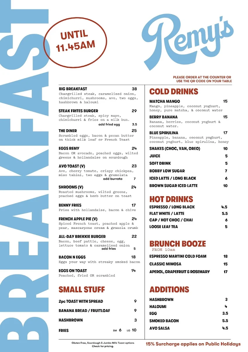 Menu, remy's