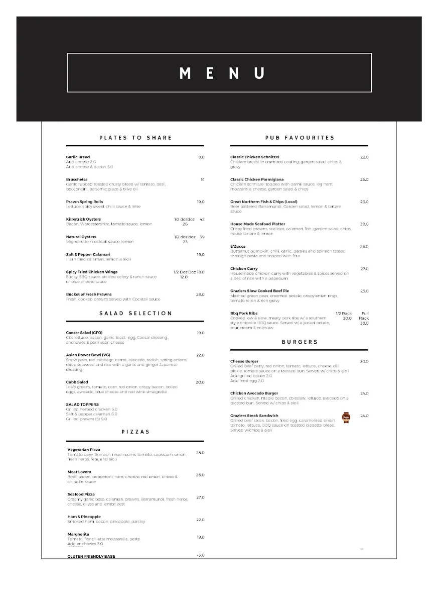 Menu, Mission Beach Resort