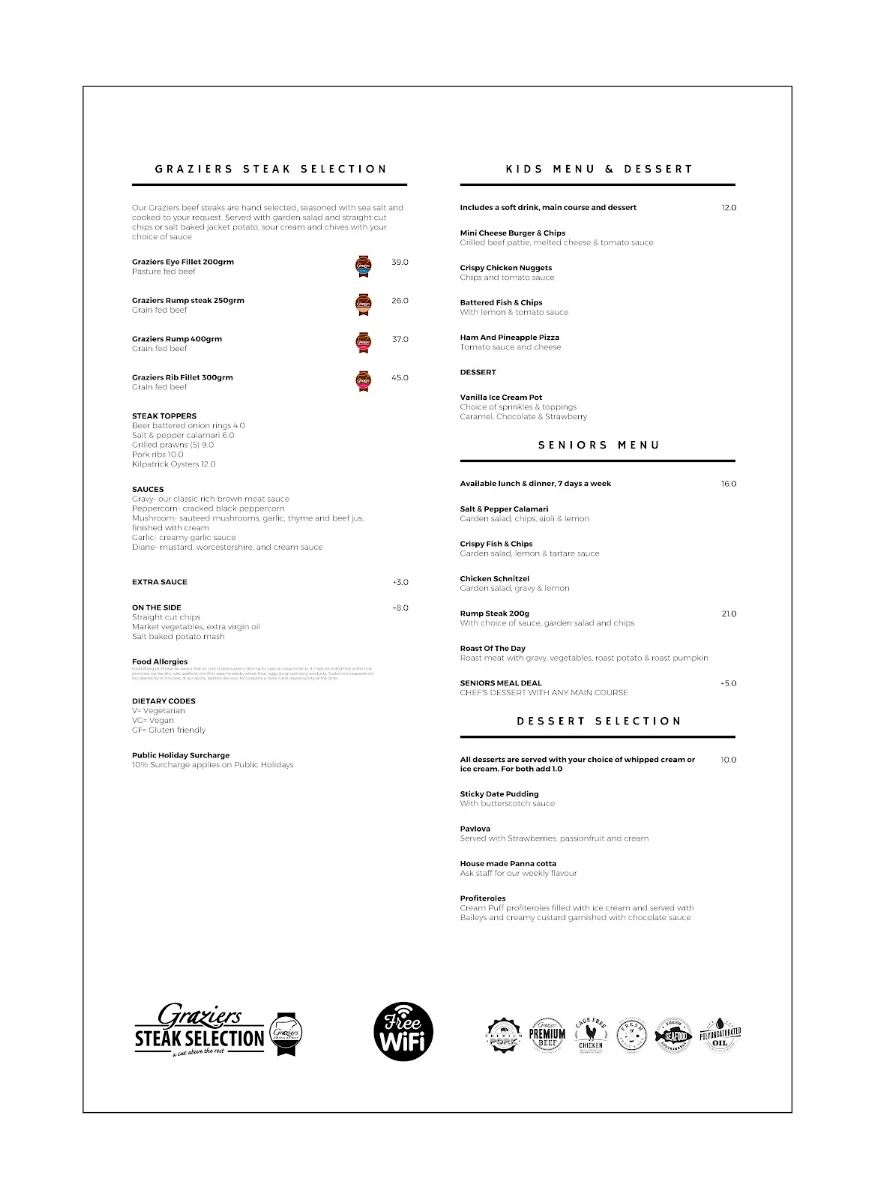 Menu, Mission Beach Resort