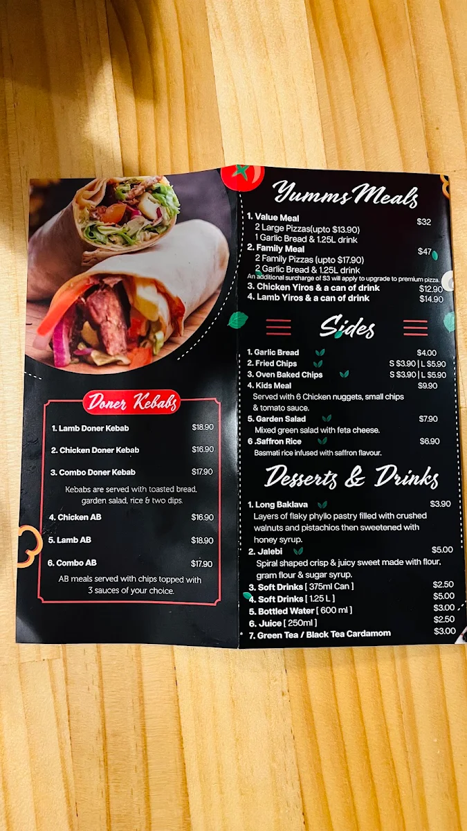 Menu, Yumms Restaurant (Halal)
