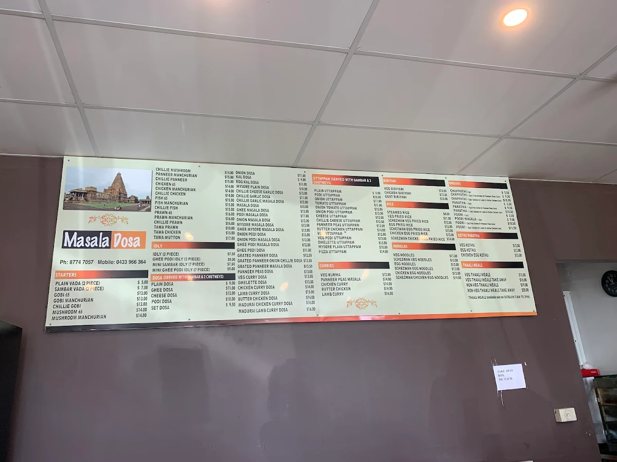 Menu, Masala Dosa - Cranbourne West
