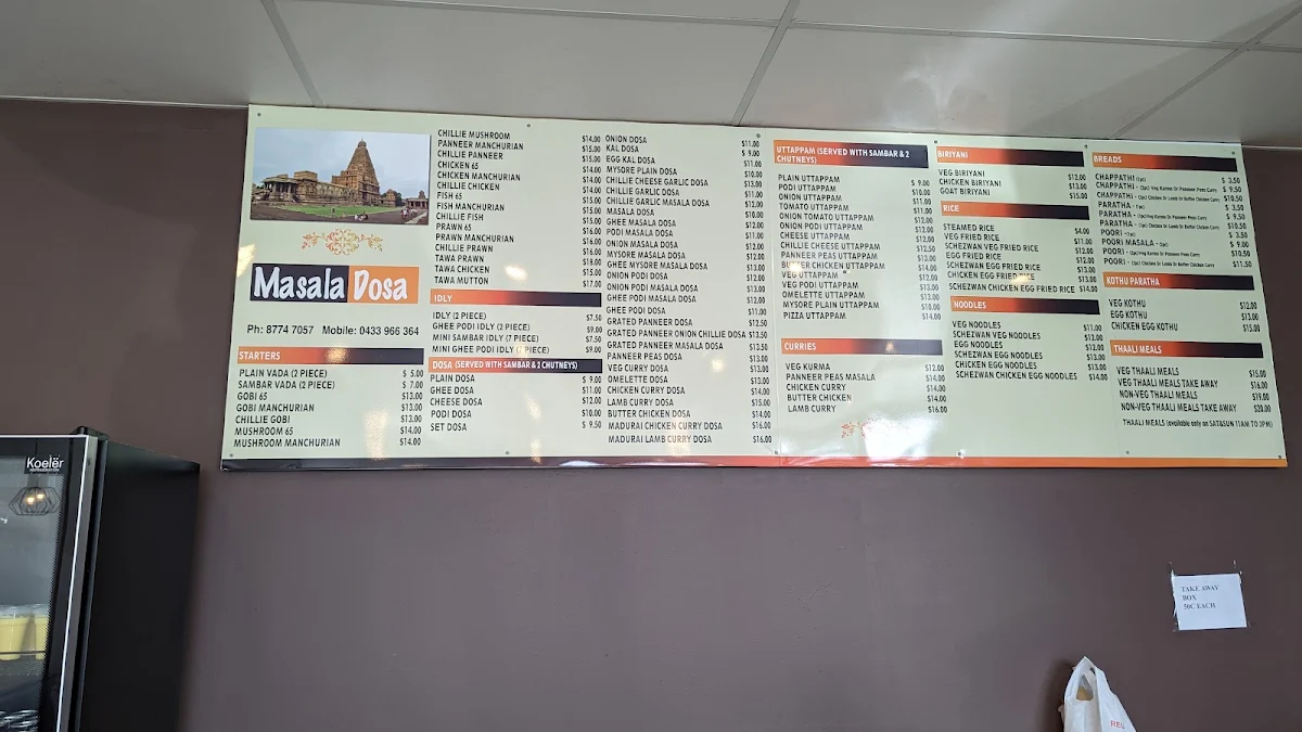 Menu, Masala Dosa - Cranbourne West