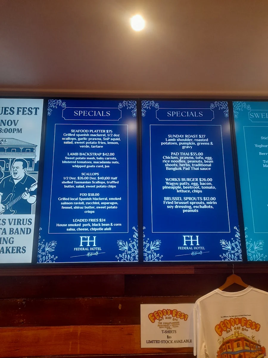 Menu, Federal Hotel
