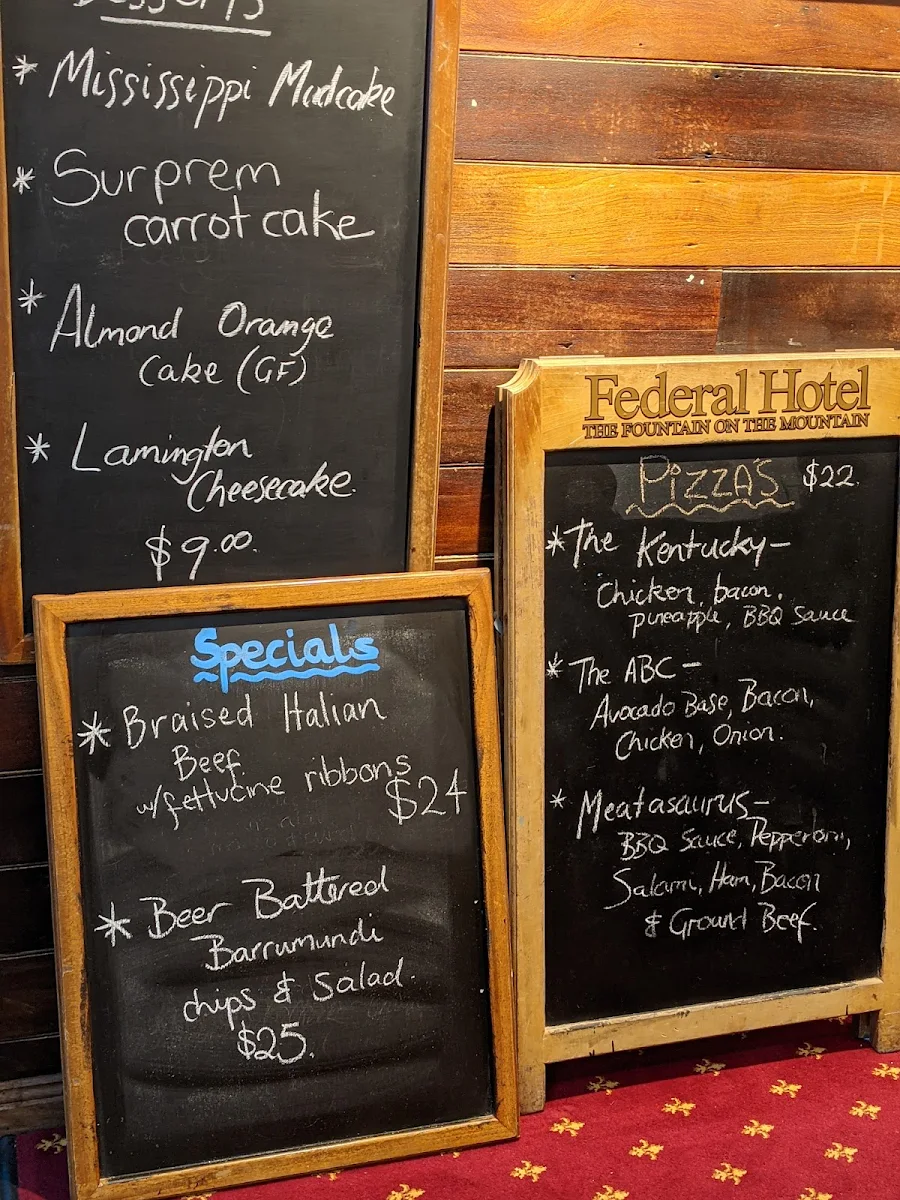 Menu, Federal Hotel