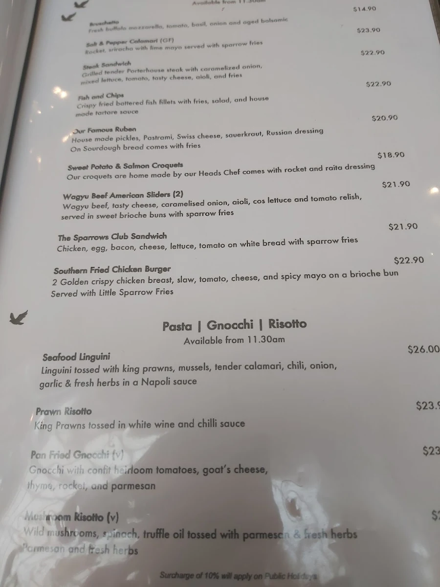 Menu, Little Sparrow Melbourne