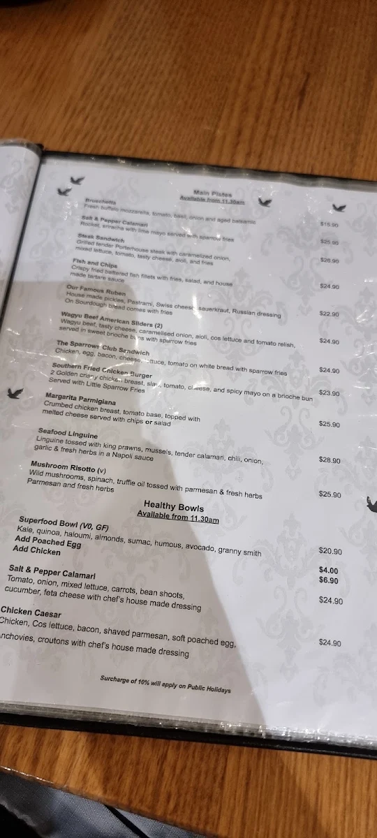 Menu, Little Sparrow Melbourne