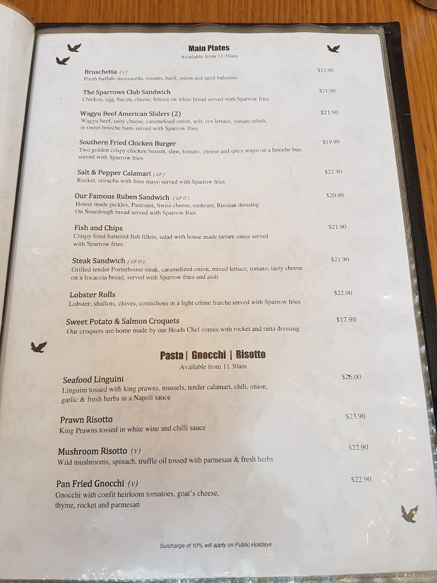 Menu, Little Sparrow Melbourne