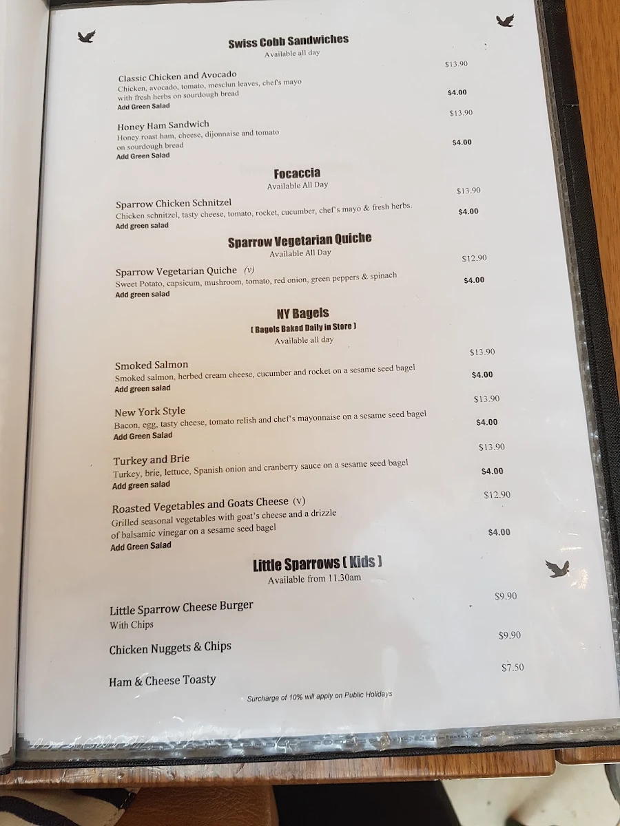 Menu, Little Sparrow Melbourne