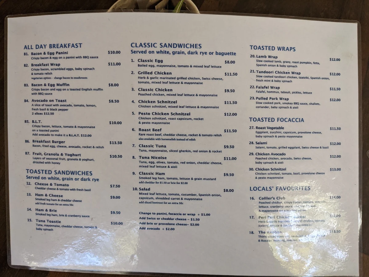 Menu, Colliers Catering