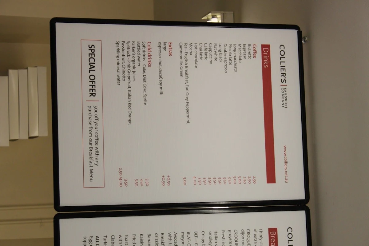 Menu, Colliers Catering