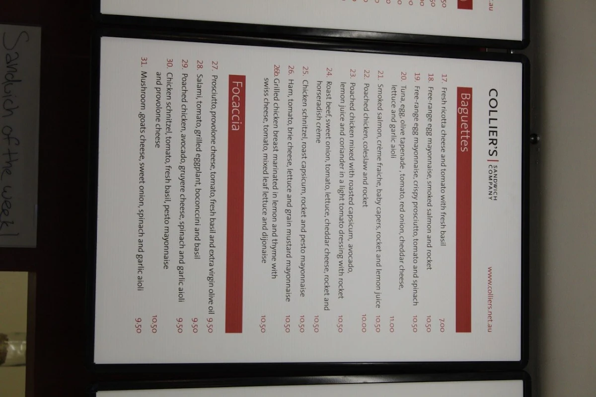 Menu, Colliers Catering