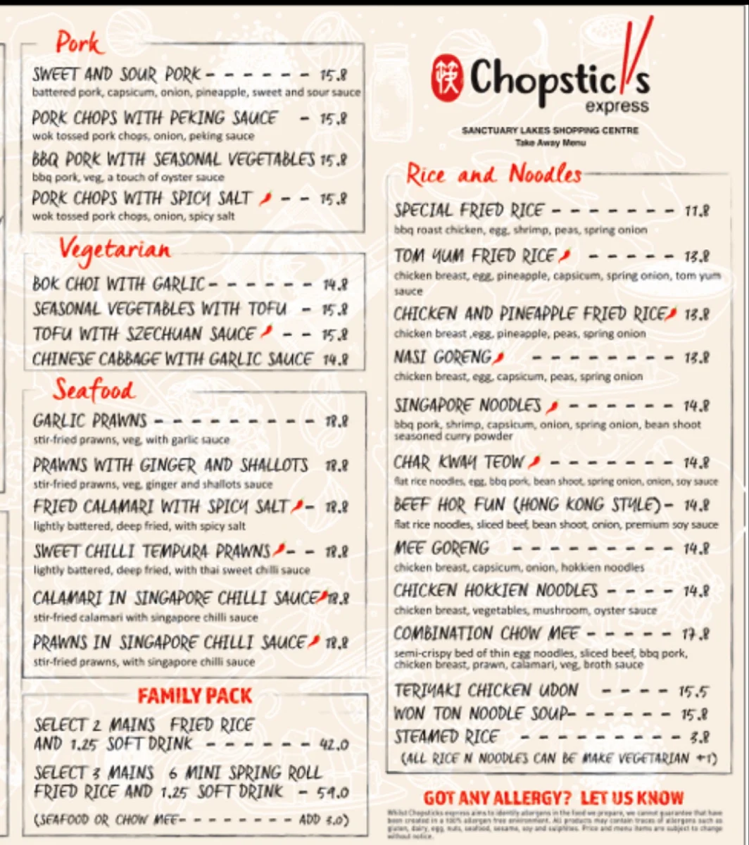 Menu, Chopsticks Express