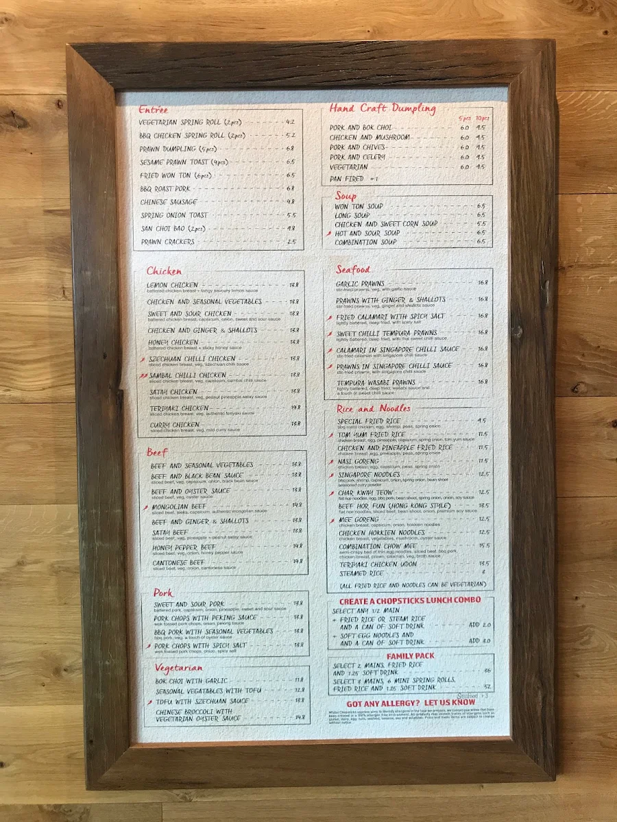 Menu, Chopsticks Express