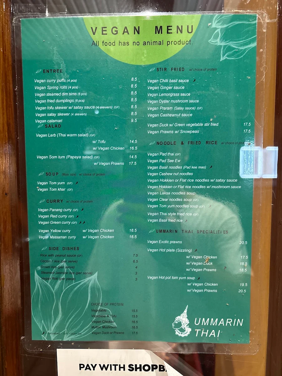 Menu, Ummarin Thai Restaurant