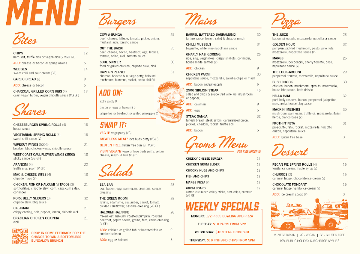 Menu, The Lookout Bar Bowling Bites