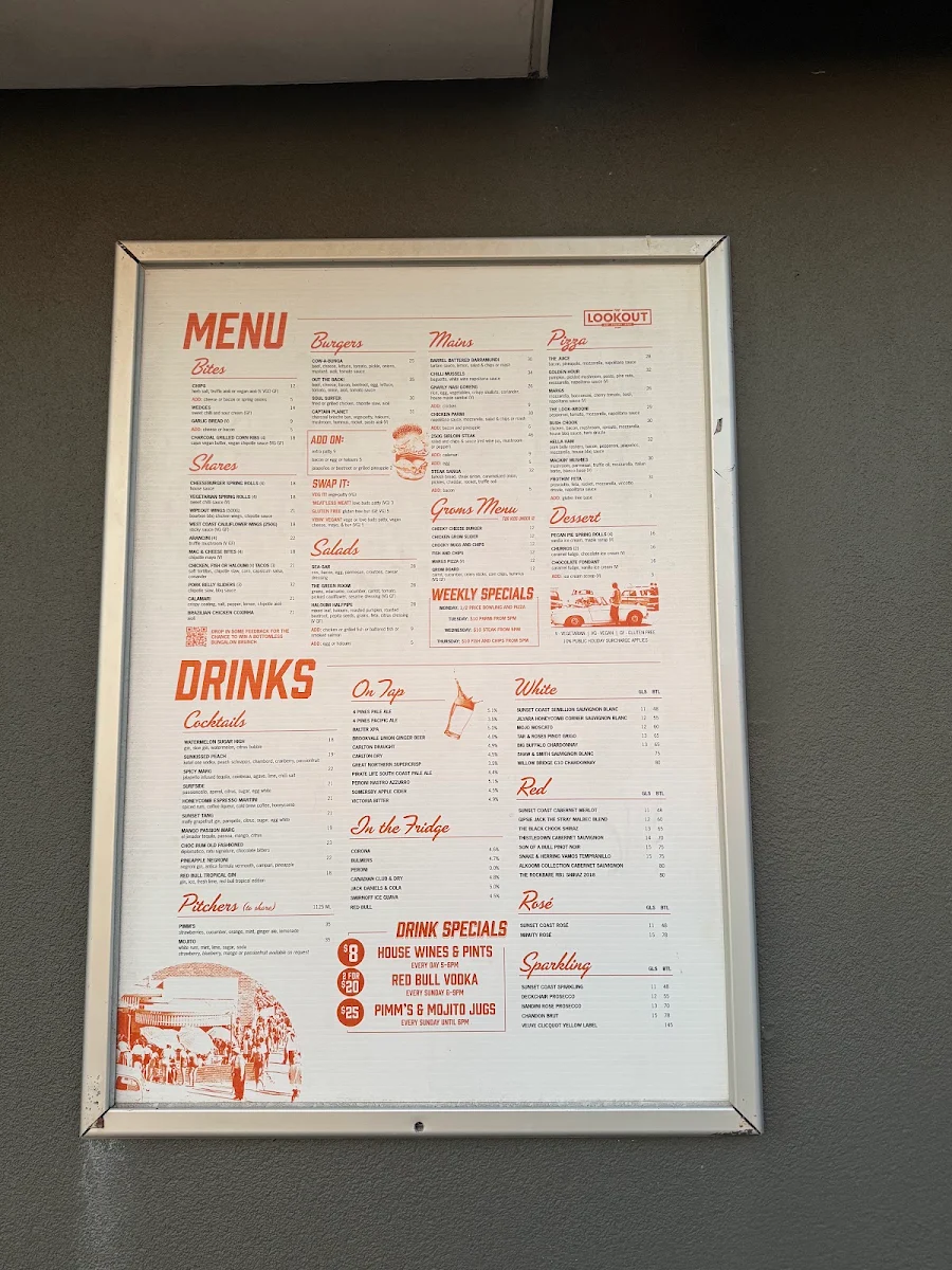 Menu, The Lookout Bar Bowling Bites