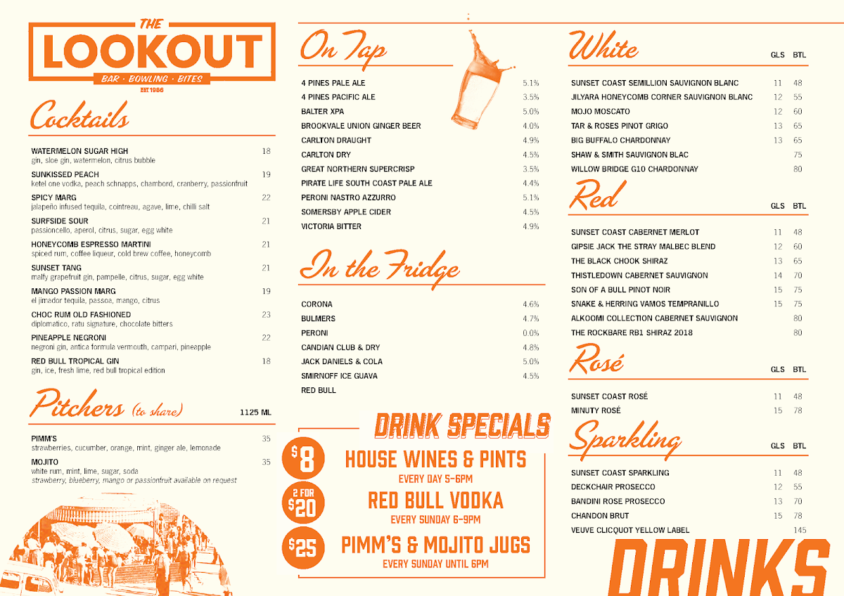 Menu, The Lookout Bar Bowling Bites