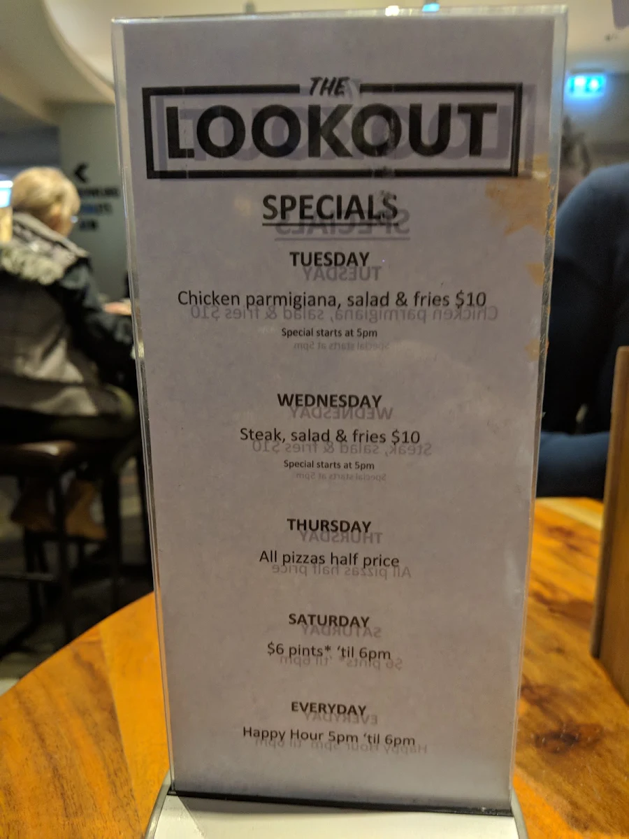 Menu, The Lookout Bar Bowling Bites