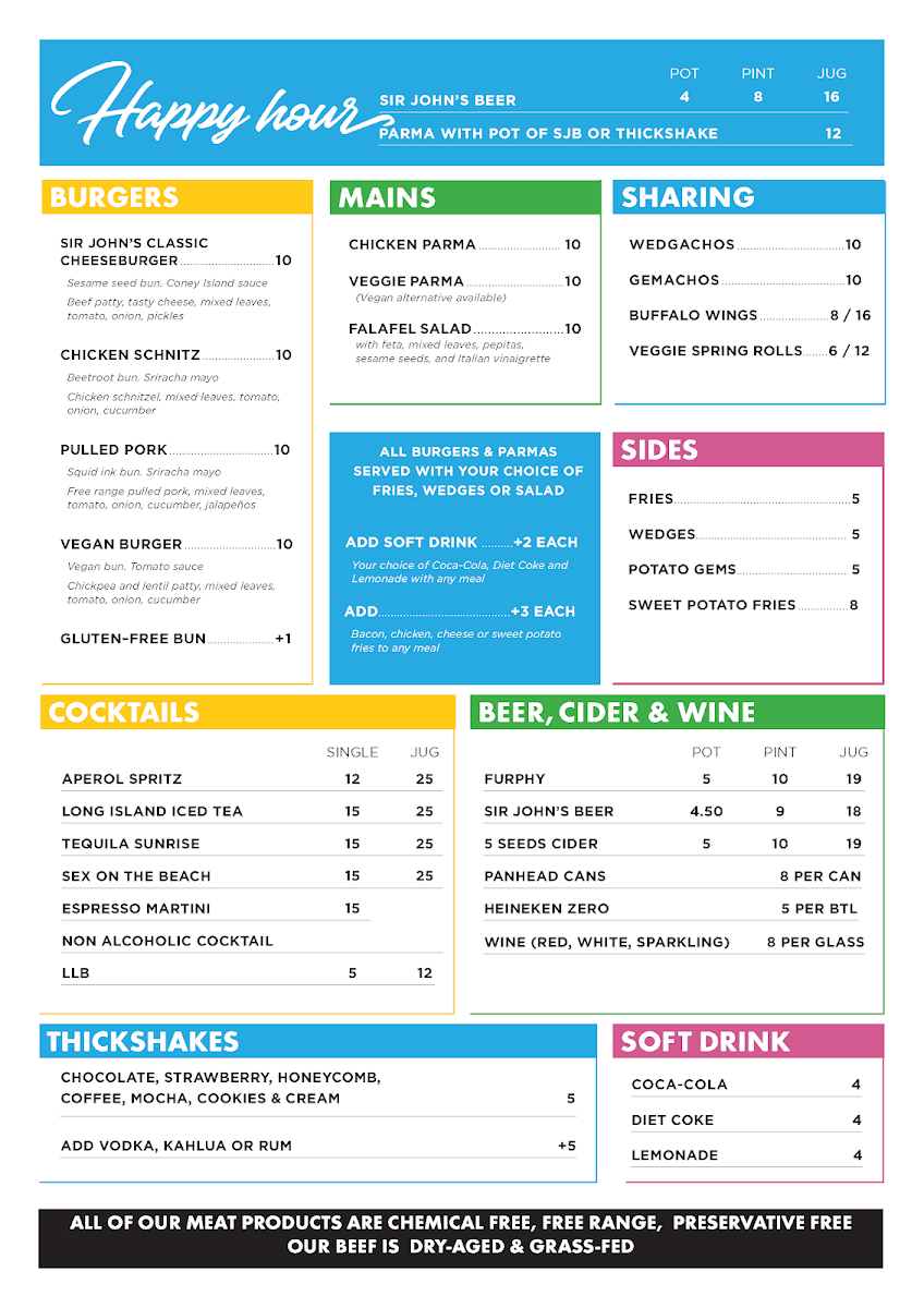 Menu, Sir John's