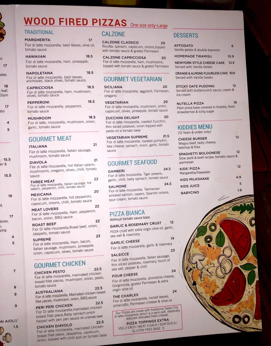 Menu, The Charles Corner cafe