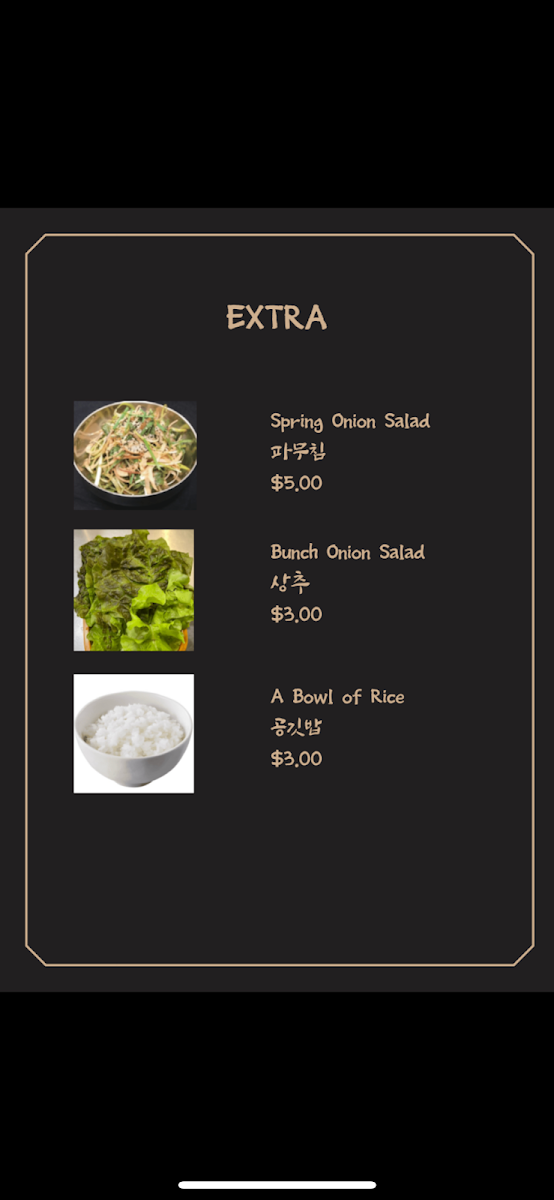 Menu, K BBQ (BBQ Village)